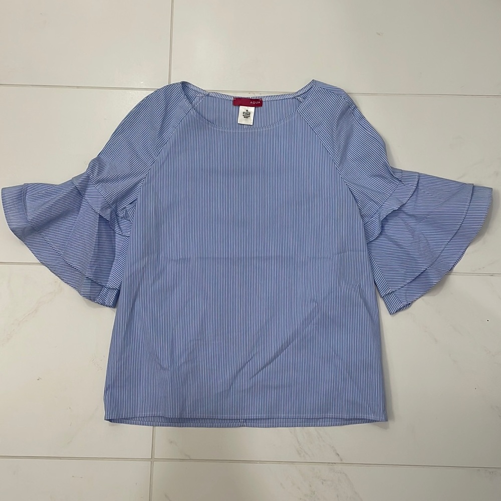 AQUA Girls’ Striped Poplin Top - size Girl’s XL